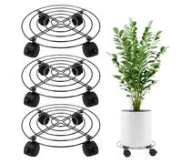 YolieraArt Lot de 3 paniers à plantes avec roulettes, support rond en métal de 26,9 cm, chariot Flora en fer robuste avec roulettes pivotantes à 360° pour intérieur et extérieur