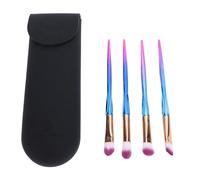 YolieraArt Lot de 4 pinceaux de maquillage avec étui en silicone, manche bleu violet et organiseur de voyage imperméable, fibres douces pour fond de teint, blush, fard à paupières