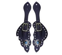 YolieraArt Paire de sangles d'éperon rétro occidentales avec boucle, matériau en cuir de vache véritable pour l'entraînement du cheval, surface incrustée de strass décoratifs, boucle en métal pour un
