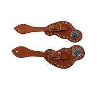 YolieraArt Paire de sangles d'éperon rétro occidentales avec boucle, matériau en cuir de vache véritable pour l'entraînement du cheval, surface incrustée de strass décoratifs, boucle en métal pour un