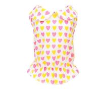 YolieraArt Vêtements pour chien, robe pour petit chien avec collier de poupée, vêtement en tissu de coton, vêtement mignon pour le printemps et l'été, léger et respirant, motif cœur jaune, taille S