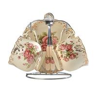 Yolife Floral Tasse à thé et Soucoupe Set, Vintage Ensemble de Service à thé 2 Cup Rose Pattern Ivoire