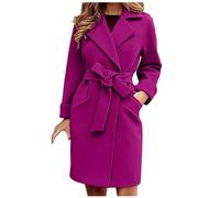 Yolimok Femme Manteaux En Laine MéLangéE à Double Boutonnage Manteau Femme Hiver Chic Manteau Chaud Mi-Long éPaulette Manteau Mince Avec Ceinture,Veste Trench Coat Cardigan Couleur Unie Outwear