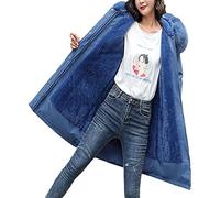 Yolimok Manteau Femme Doudoune Élégant Longue Hiver Manteau Zippé Épais Chaud Parka Blouson avec Capuche Fourrure Grande Taille Duvet en Coton Veste Chaud Épais Long Elegant Bleu Anorak L Femme