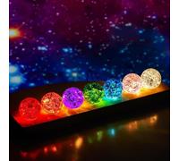 Yolispa Boules de Cristal Chakra 7 couleursn, Cristal de Verre Colorées Socle avec LED Lumière Stand en Bois, Pierres en cristal de quartz pour la méditation Pour la maison, le salon, la décoration