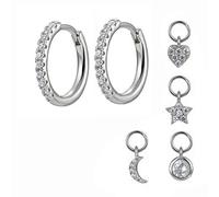 Yolistar 1 Paire de Boucles D'oreilles étoile en Argent Sterling 925, Boucles D'oreilles Créoles Avec 4 Petits Breloques, Boucles D'oreilles Lune étoile Cercle pour Femmes
