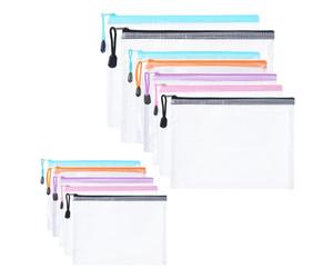 Yolistar 12 Pcs Pochette Document Zippée (A3+A4+A5) Pochette Transparente，PVC Transparentes Document Dossier,Étanche Sac Plastique Zip,pour Fourniture Bureau,Voyage（5 Couleurs）