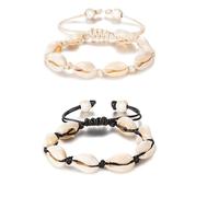 Yolistar 2 Pièces Bracelet de Coquille Naturelle en Crochet Perlé Hawaï Bohème à la Main - Bijoux Réglables (1 Noir, 1 Blanc)