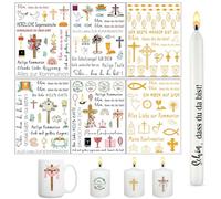 Yolistar 6 autocollants A5 pour baptême et communion, décoration pour bougies, tatouages pour bougies de bébé, bougies de baptême de poissons, cadeau
