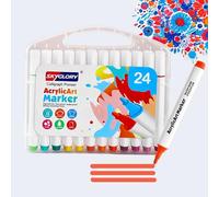 Yolistar Feutre Acrylique,24 Couleurs Marqueur Peinture Acrylique,pour Lettering, Calligraphie, Coloriage, Dessin,DIY Album, Scrapbooking