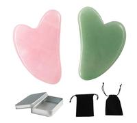 Yolistar Lot de 2 pierres Gua Sha - Outil de massage pour le visage et le corps - Avec 2 sacs en velours - Forme de cœur Gua Sha Jade - Cadeau de soins de la peau