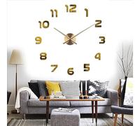 Yolistar Modern DIY Grande Horloge Murale,3D Miroir Autocollant Metal Silencieuse Pendule Murale,Pendule Murale Moderne Métallique Horloge Décorations de Bureau Domicile-Doré Nombre Grand