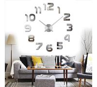 Yolistar Modern DIY Grande Horloge Murale,3D Miroir Autocollant Metal Silencieuse Pendule Murale,Pendule Murale Moderne Métallique Horloge Décorations de Bureau Domicile Argent Nombre Grand