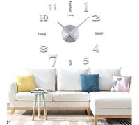 Yolistar Modern DIY Grande Horloge Murale, 3D Miroir Autocollant Metal Silencieuse Pendule Murale, Pendule Murale Moderne Métallique Horloge Décorations de Bureau Domicile - Argent