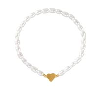 Yoljun Bracelet de perles pour femme, élégant bracelet de perles irrégulières avec pendentif en forme de cœur, chaîne réglable, cadeau pour la fête des mères, la Saint-Valentin