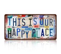 Yoljun Plaque en tôle vintage - Plaque en métal avec dictons « This is our Happy Place » - Cadeau - Décoration murale - Pour la maison, la cuisine, le bar, le café, le club, 30 x 15 cm