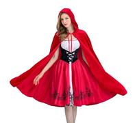 Yoller Costume de Chaperon Rouge pour femme - Robe et cape avec capuche - Pour Halloween, carnaval, cosplay, fête - Taille L