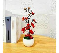 YOLNEY Plantes Bonsaï Petit Arbre Simulation Plantes en Pot Fausses Fleurs Table en Pot Ornements Décoration de La Maison Hôtel Jardin Décor-30X11CM-Rouge