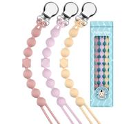 Yolnkos Attache Sucette Garçons Filles Silicone Soothie Tétine Clips Porte Accroche Chaîne Cadeau de Douche de Bébé Conception en Une Seule Pièce 3pcs(Rosa,Beige,Violet)