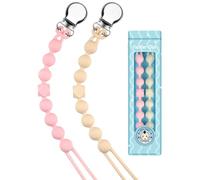 Yolnkos Attache Sucette Garçons Filles Silicone Soothie Tétine Clips Porte Accroche Chaîne Cadeau de Douche de Bébé Conception en Une Seule Pièce 2pcs(Rose,Beige)