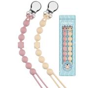 Yolnkos Attache Sucette Garçons Filles Silicone Soothie Tétine Clips Porte Accroche Chaîne Cadeau de Douche de Bébé Conception en Une Seule Pièce 2pcs(Rose,Beige)