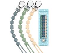 Yolnkos Attache Sucette Garçons Filles Silicone Soothie Tétine Clips Porte Accroche Chaîne Cadeau de Douche de Bébé Conception en Une Seule Pièce 3pcs(Beige,Gris,Vert Mousse)
