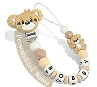Yolnkos Attache Sucette Nom Personnalisé Prenom Teddy Ours Tetine Clips Chaîne pour Bébé Filles Garçons(Brun)