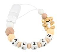 Yolnkos Attache Sucette Nom Personnalisé Prenom Teddy Ours Tetine Clips Chaîne pour Bébé Filles Garçons(Brun)