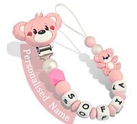 Yolnkos Attache Sucette Nom Personnalisé Prenom Teddy Ours Tetine Clips Chaîne pour Bébé Filles Garçons(Rose)