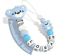 Yolnkos Attache Sucette Nom Personnalisé Prenom Teddy Ours Tetine Clips Chaîne pour Bébé Filles Garçons(Bleu Clair)