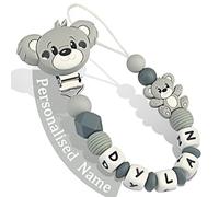 Yolnkos Attache Sucette Nom Personnalisé Prenom Teddy Ours Tetine Clips Chaîne pour Bébé Filles Garçons(Gris)