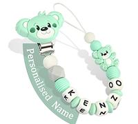 Yolnkos Attache Sucette Nom Personnalisé Prenom Teddy Ours Tetine Clips Chaîne pour Bébé Filles Garçons(Vert)