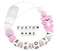 Yolnkos Attache Sucette Nom Personnalisé Prenom Teddy Ours Tetine Clips Chaîne pour Bébé Filles Garçons(Violet)