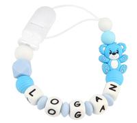 Yolnkos Attache Sucette Nom Personnalisé Prenom Teddy Ours Tetine Clips Chaîne pour Bébé Filles Garçons(Bleu)