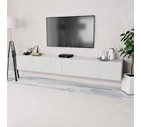 Yolola Meuble TV bas suspendu 240 cm - Blanc brillant - Meuble TV bas - Armoire murale pour salon