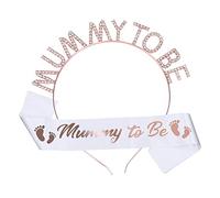 YOLOUP Roségold Mummy to Be Schärpe & Haareif Set Baby Shower Party Deko mit Fußabdrücke Muster Babydusche Schärpe für Schwangere Werdende Mutter Baby Dusche Party Geschenk Dekoration