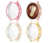 Yolovie Lot de 4 coques de protection compatibles avec Samsung Galaxy Watch 7 44 mm - Protection d'écran en silicone robuste (44 mm, rose/or rose/crème/roux)