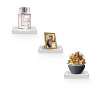 YOLS Lot de 3 petites étagères murales flottantes carrées en métal argenté avec acrylique transparent pour décoration murale pour salon, salle de bain et chambre à coucher (petite taille 10,8 cm)