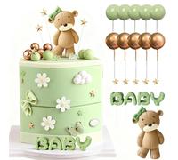 yolzhxe 17 Pièces Decoration Gateau, DIY Bébé Ours Douche Gâteau Décoration, Mini Ball Cake Decorations pour les Fêtes Prénatales, les Baptêmes, les Mariages et les Anniversaires （Vert/Or）