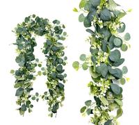 yolzhxe 2 Pièces Eucalyptus Artificiel Guirlande, 1,8 m Guirlandes Artificielles D'eucalyptus, Vigne D'eucalyptus Guirlande de Feuilles Vertes, pour Mariage Jardin Suspendu Décoration Murale