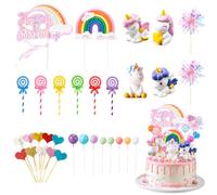 yolzhxe 33 Pièces Décoration de Gâteau Licorne, 3D Decoration Gateau Anniversaire Comprend des Licornes, des Arcs en Ciel, des Amour, etc pour les Anniversaires D'enfants et les Fêtes Prénatales
