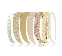 Yolzhxe 7 Pièces Bandeau Cheveux Femme, Bandeaux à Larges Bords avec Nœuds Croisés à Petites Fleurs Accessoires de Vheveux, Différents Modèles Antidérapants Serre-tête en Perles Florales