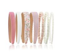 Yolzhxe 7 Pièces Bandeau Cheveux Femme, Bandeaux à Larges Bords avec Nœuds Croisés à Petites Fleurs Accessoires de Vheveux, Différents Modèles Antidérapants Serre-tête en Perles Florales