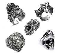 yolzhxe Bagues CrâNe Homm, Réglables Bague Tete de Mort, Acier Style Rétro Gothique Crâne Bijoux, Inoxydable Rock Skull Anneaux, pour Homme Fête à Thème D'Halloween
