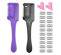 yolzhxe Peigne Effileur Cheveux, 2 Pièces Double Face Peigne Rasoir, 20 Lame de Rechange et 2 Pièces Coupe Fourche Cheveux, pour Adultes et Enfants Coupe des la Maison