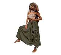 YOMACY Jupe longue d'été 2024 pour femmes avec poches, jupe longue trapèze avec poches, jupe maxi décontractée élastique à taille haute pour plage, fête, vacances, Vert, XXL