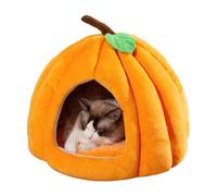 YOMACY Niche en forme de citrouille pour chat et chat - Lit pour Halloween - Style citrouille mignon - Tente semi-fermée - Cachette en citrouille pour chats et chiens de petite taille (orange, 55,9