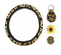YoMaris Housse de Volant Sunflower pour Femme, Couvre-Volant en Tournesol avec Porte-clés Quart de Tournesol Bonus, Tournesol Car Cups Coaster et Car Vent, Accessoires de Voiture de Tournesol.