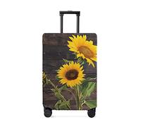 yomeeaaaa Housse de bagage de voyage vintage tournesols en bois rustique anti-rayures élastique pour protection, housses de bagages lavables 48,3 à 53,3 cm, Tournesol jim8839, L(25-28in)