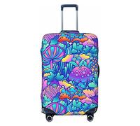 yomeeaaaa Housse de protection élastique de voyage avec fleurs et champignons colorés pour coffre de 48,3 à 81,3 cm, Noir , S(18-21in)